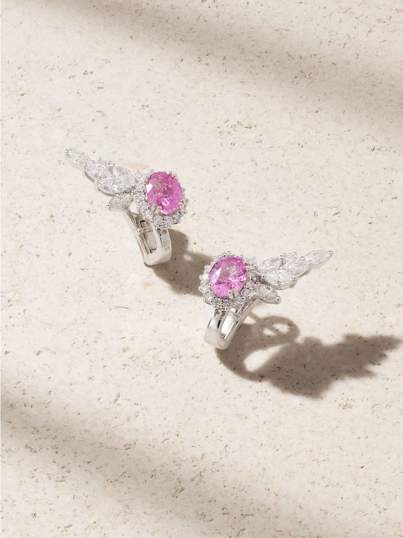 YEPREM 18-karat White Gold, Sapphire And Diamond Earrings