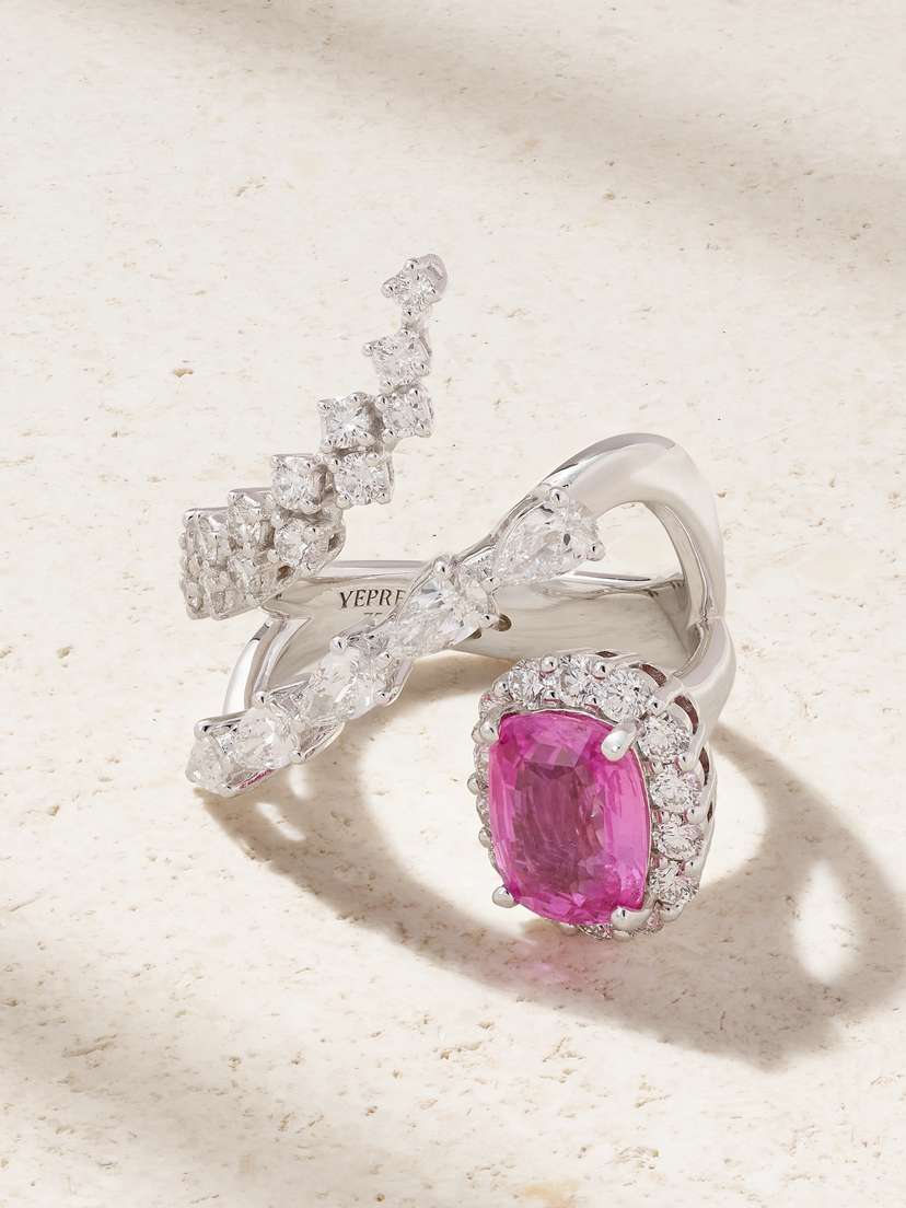 YEPREM 18-karat White Gold Diamond And Sapphire Ring
