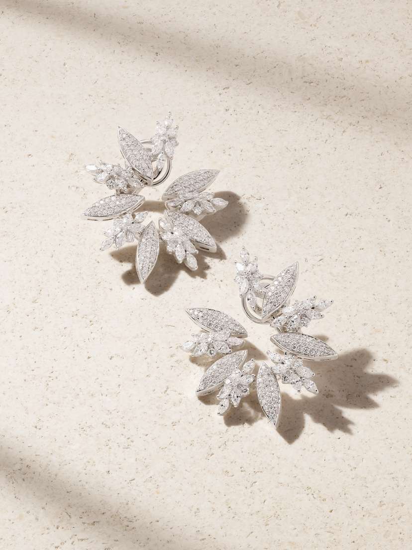 YEPREM 18-karat White Gold Diamond Earrings