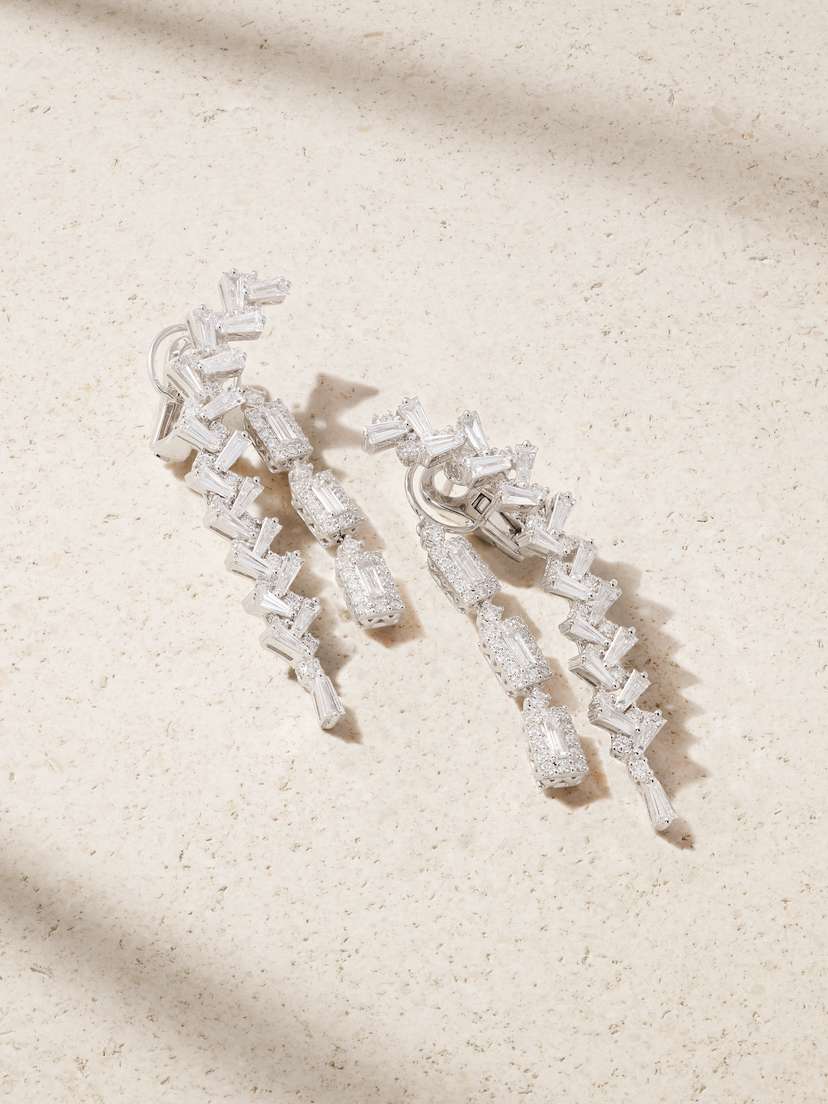 YEPREM 18-karat White Gold Diamond Earrings