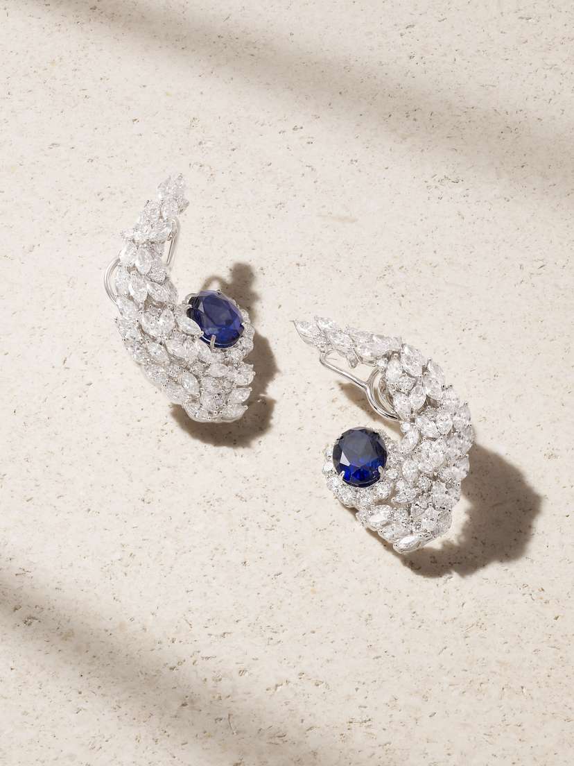 YEPREM 18-karat White Gold, Diamond And Sapphire Earrings