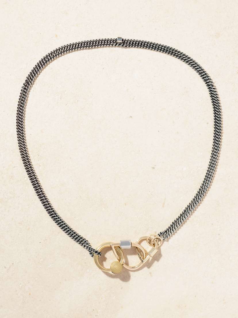 Marla Aaron Baby Musgrave Lock + Droplock + Not So Heavy Curb Chain Sterling Silver, 18-karat Gold And 14-karat Gold Necklace