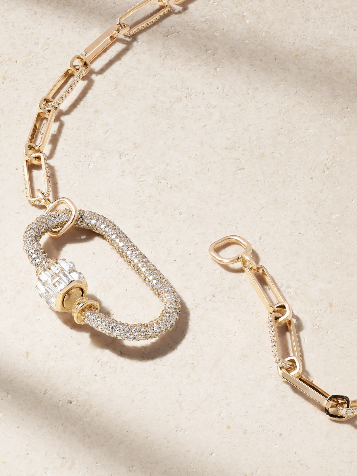 Marla Aaron Allstone Regular Lock + Stoned 14-karat Rose Gold Diamond Necklace In Gold