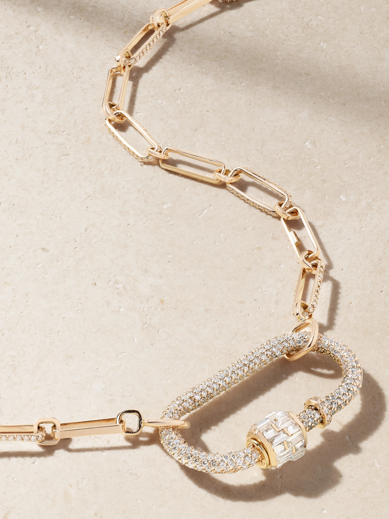 Marla Aaron Allstone Regular Lock + Stoned 14-karat Rose Gold Diamond Necklace In Gold
