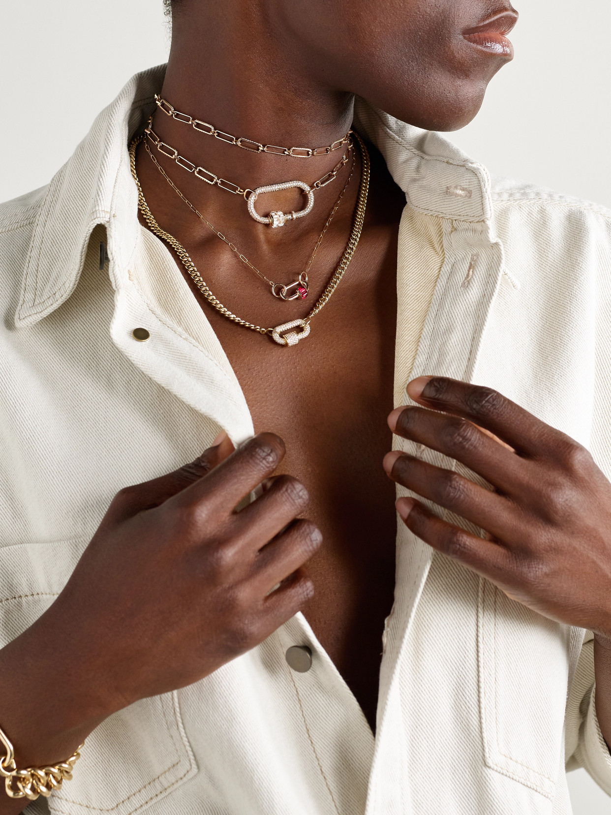 Marla Aaron Allstone Regular Lock + Stoned 14-karat Rose Gold Diamond Necklace In Gold