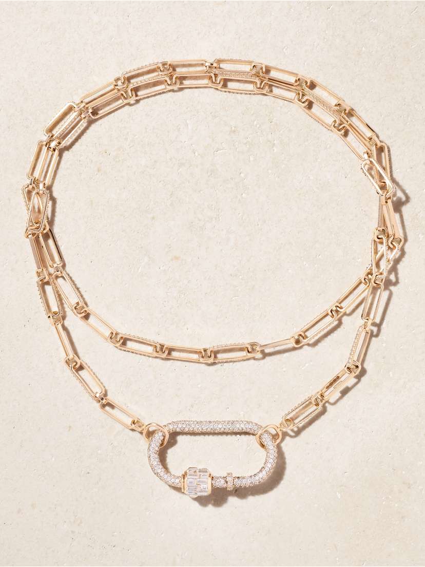 Marla Aaron Allstone Regular Lock + Stoned 14-karat Rose Gold Diamond Necklace