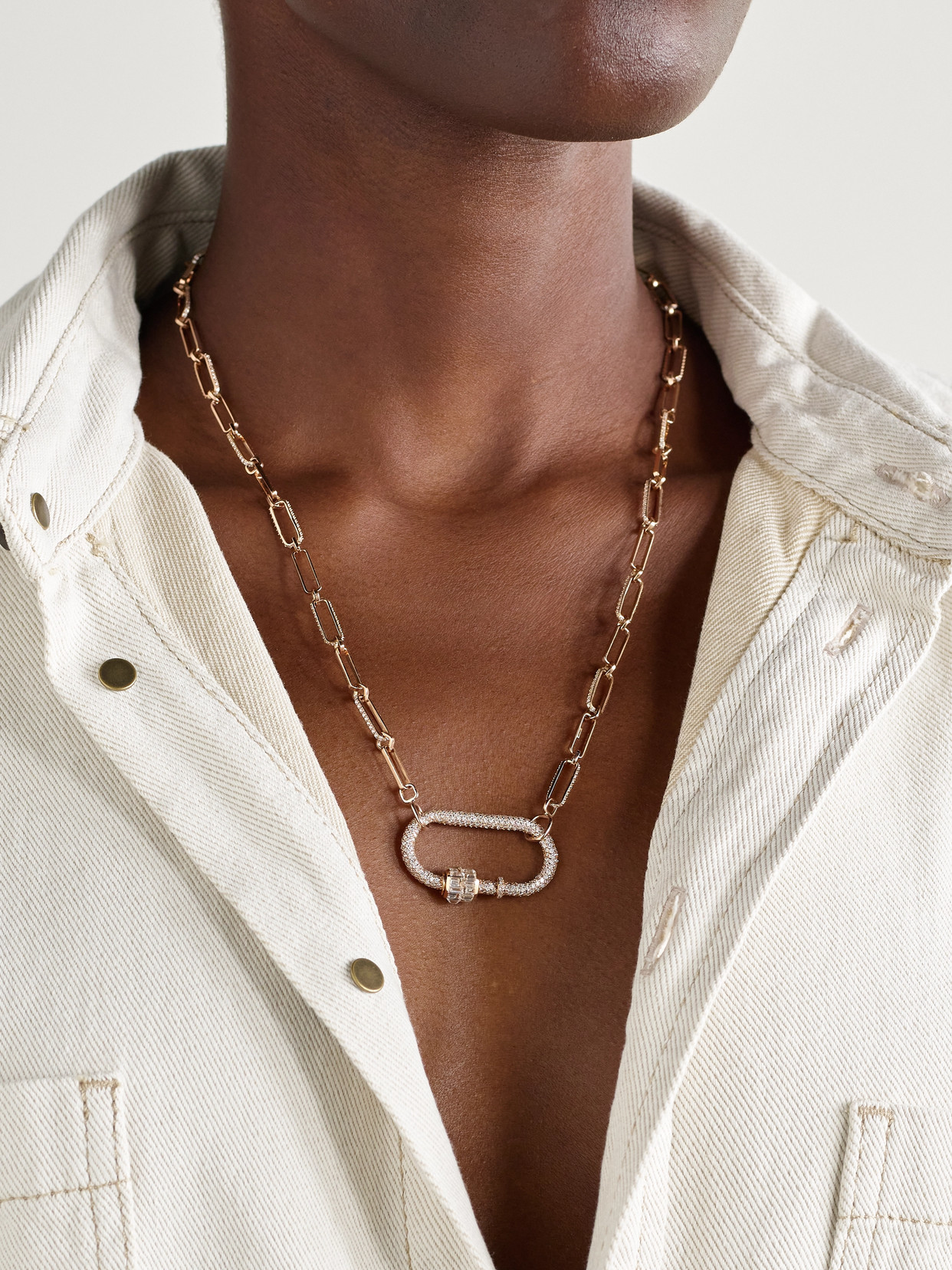Marla Aaron Allstone Regular Lock + Stoned 14-karat Rose Gold Diamond Necklace In Gold
