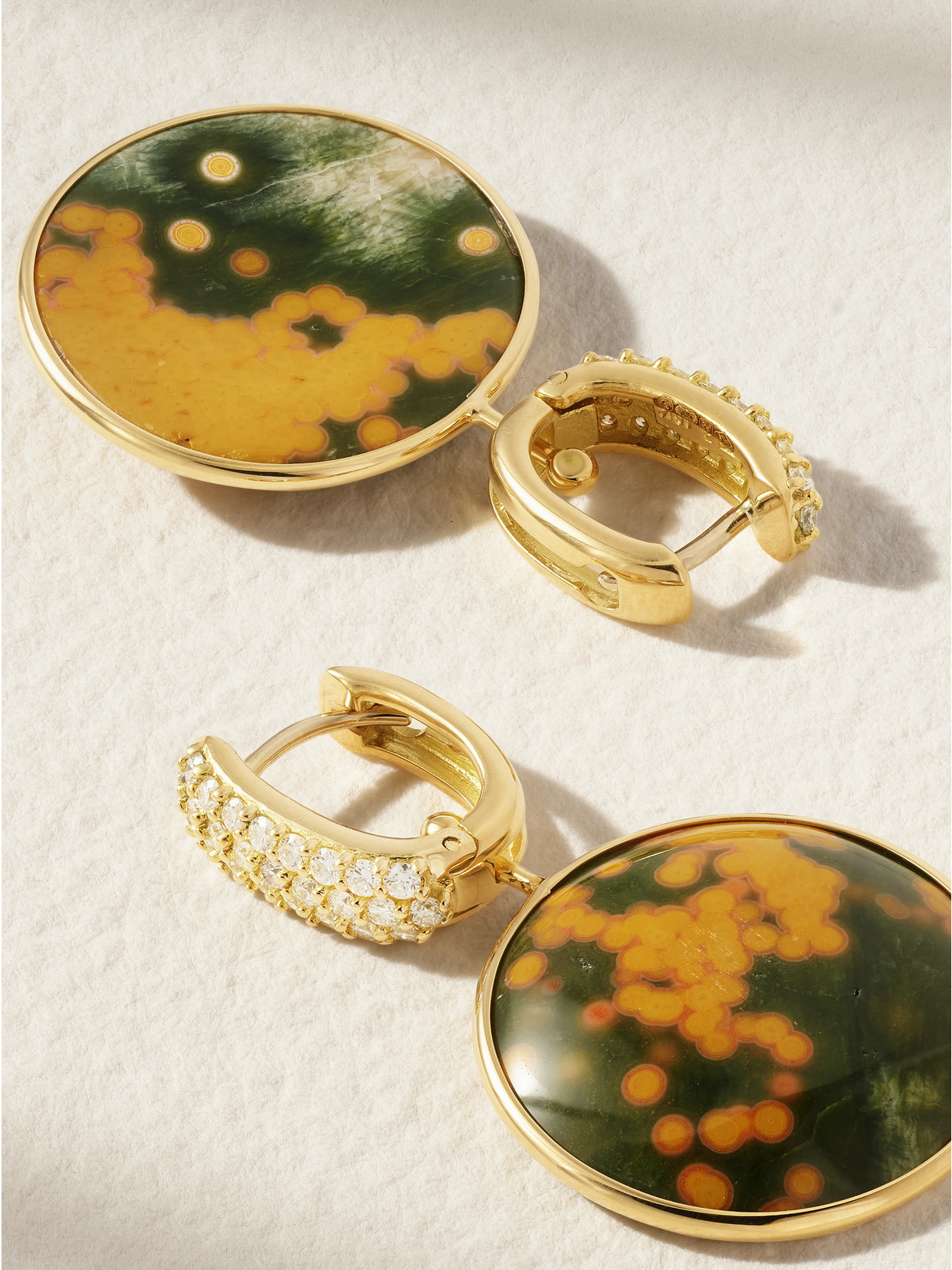 Marla Aaron Mini Disc + Stoned Base 18-karat Gold, Jasper And Diamond Earrings In Gold