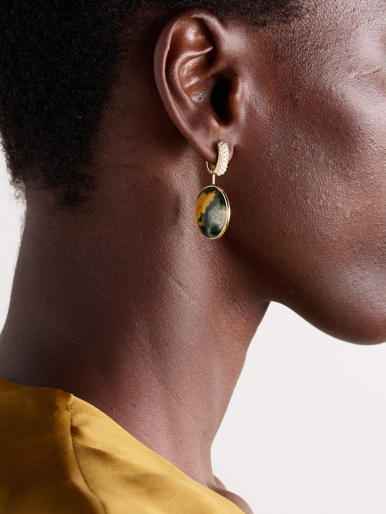 Marla Aaron Mini Disc + Stoned Base 18-karat Gold, Jasper And Diamond Earrings In Gold