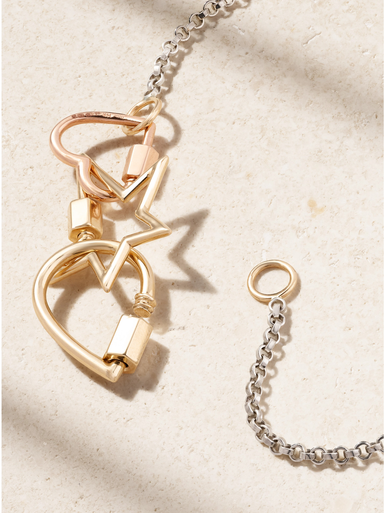Marla Aaron Baby Heartlock + Starlock + Baby Droplock + 3 Loop Rolo Chain Sterling Silver, 14-karat Yellow And R In Gold