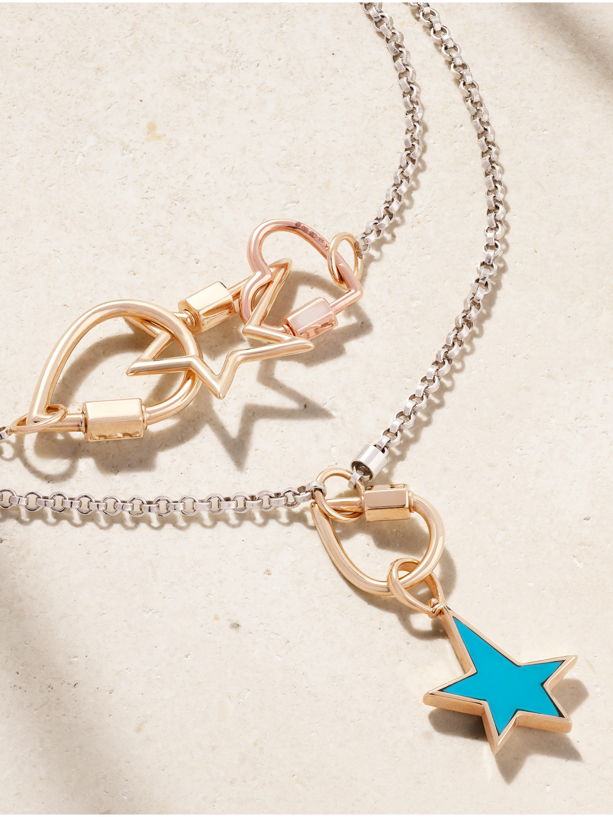 Marla Aaron Baby Heartlock + Starlock + Baby Droplock + 3 Loop Rolo Chain Sterling Silver, 14-karat Yellow And R In Gold
