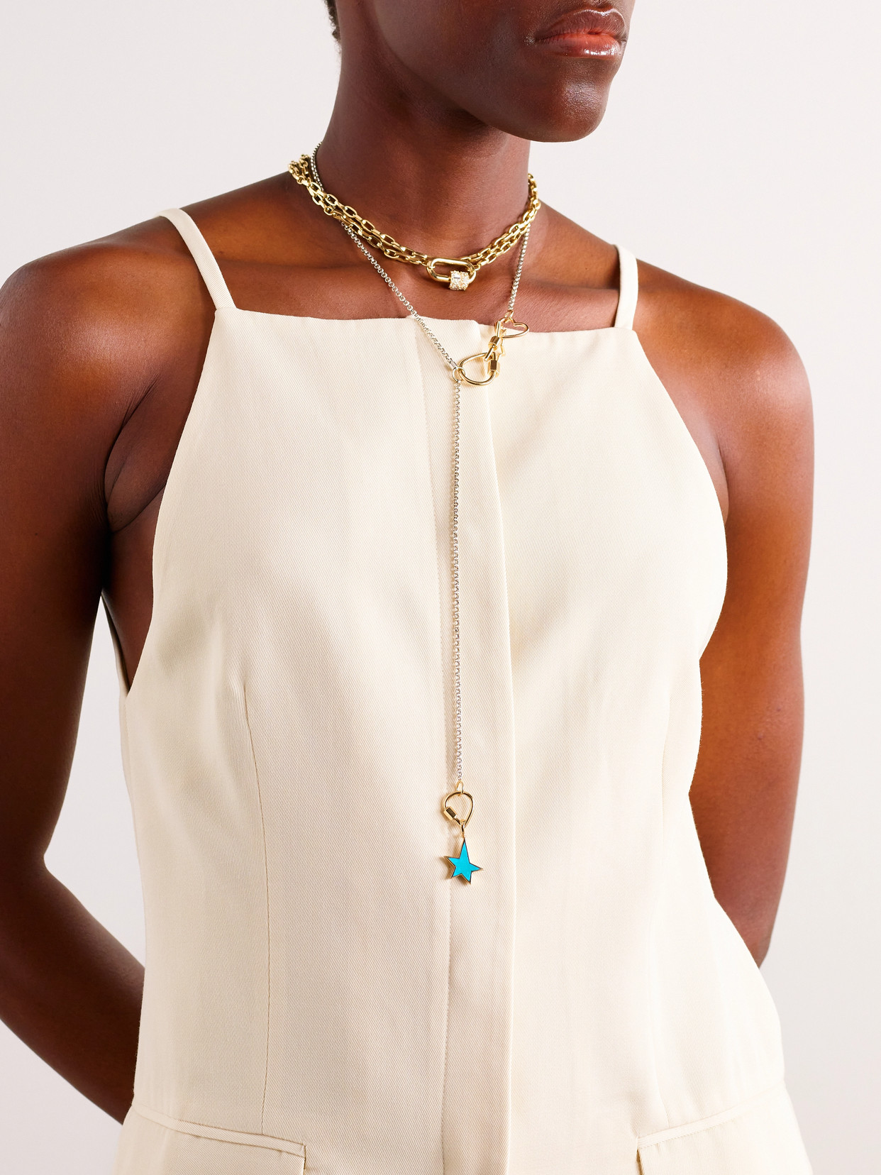 Marla Aaron Baby Heartlock + Starlock + Baby Droplock + 3 Loop Rolo Chain Sterling Silver, 14-karat Yellow And R In Gold