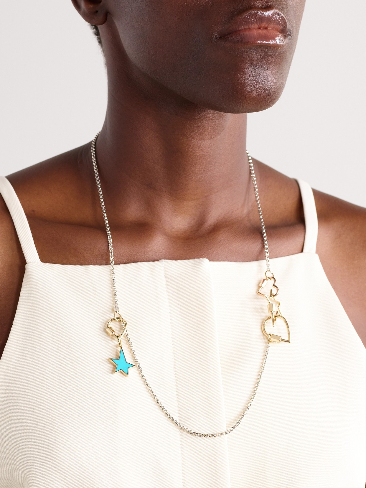 Marla Aaron Baby Heartlock + Starlock + Baby Droplock + 3 Loop Rolo Chain Sterling Silver, 14-karat Yellow And R In Gold