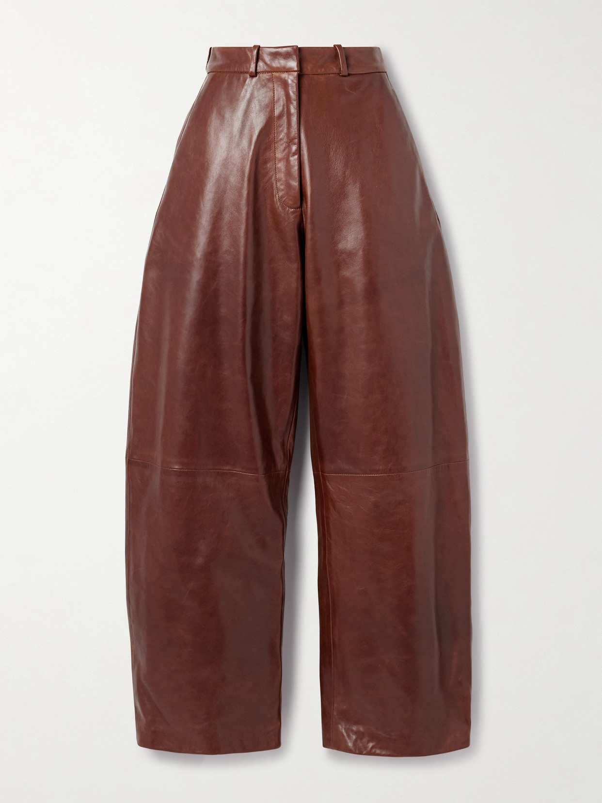 Nour Hammour Leather Barrel-leg Pants In Brown
