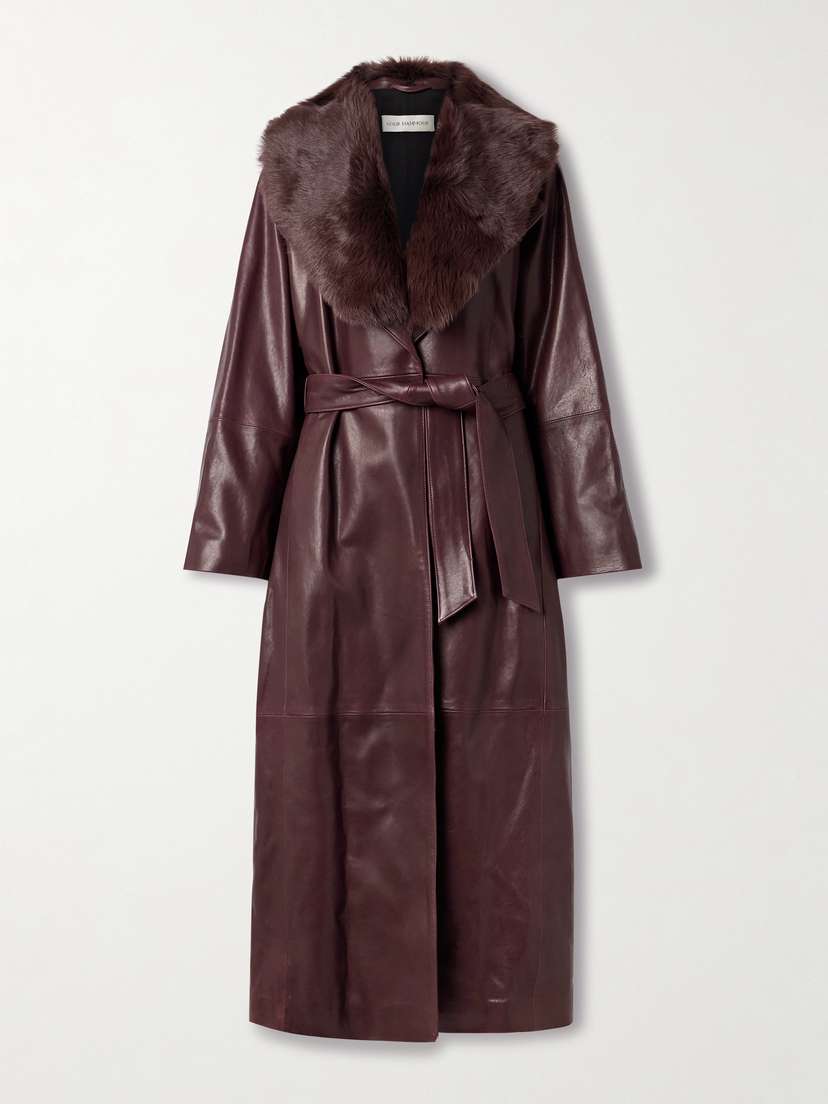 Nour Hammour Briona Belted Shearling-trimmed Leather Coat