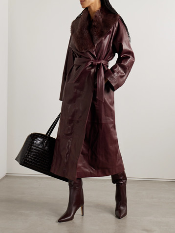 NOUR HAMMOUR Briona belted shearling-trimmed leather coat