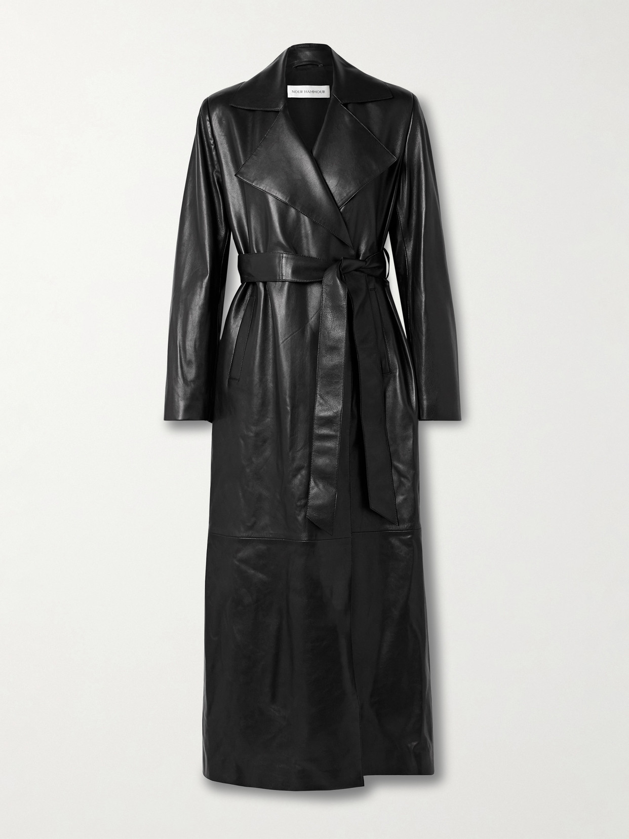 Nour Hammour Black Althea Belted Leather Jacket In Black