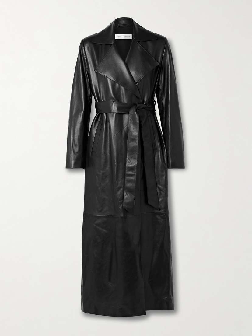 Nour Hammour Kasha Belted Leather Trench Coat