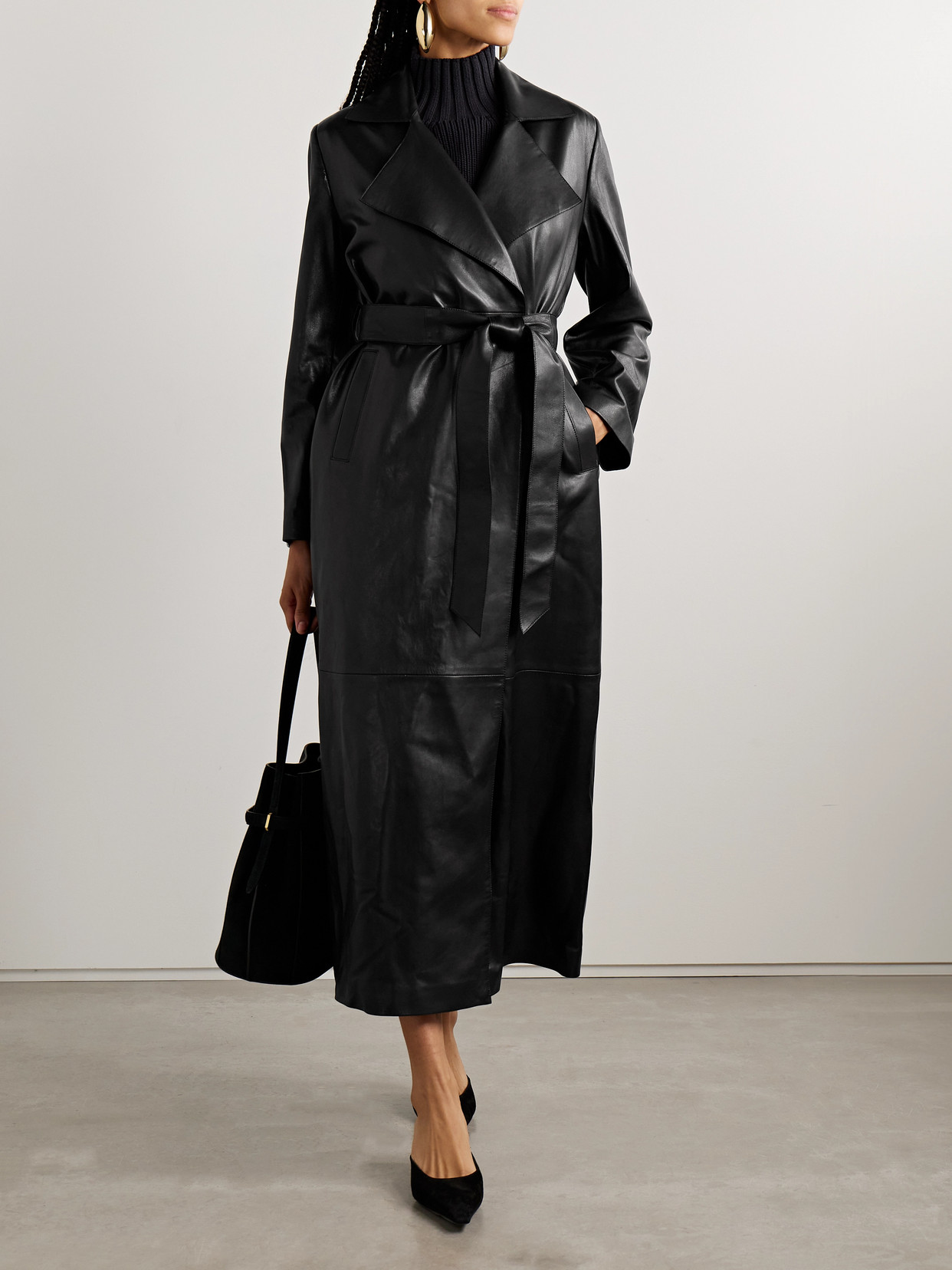 Nour Hammour Black Althea Belted Leather Jacket In Black