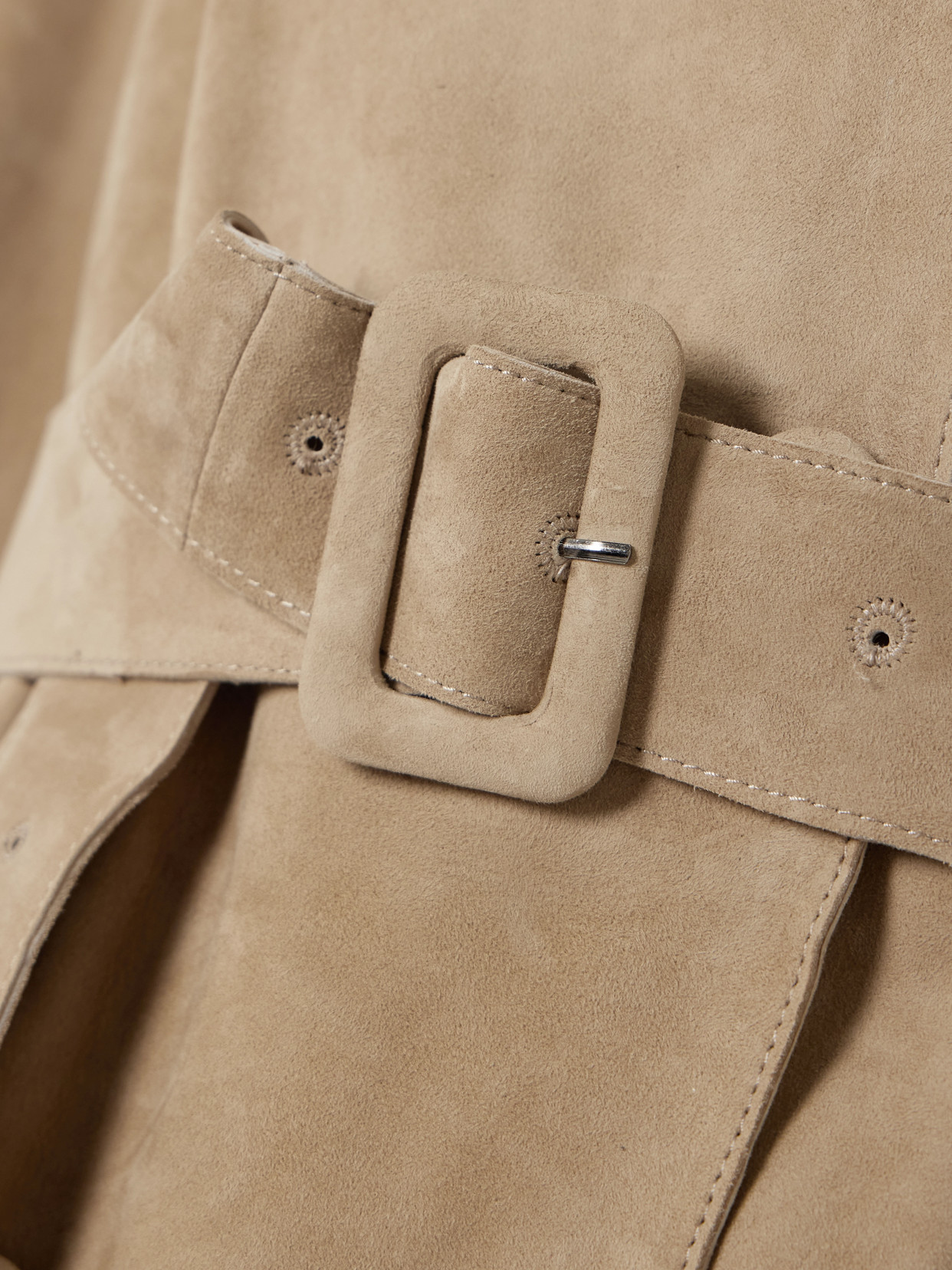 Nour Hammour Tate Belted Suede Trench Coat In Brown