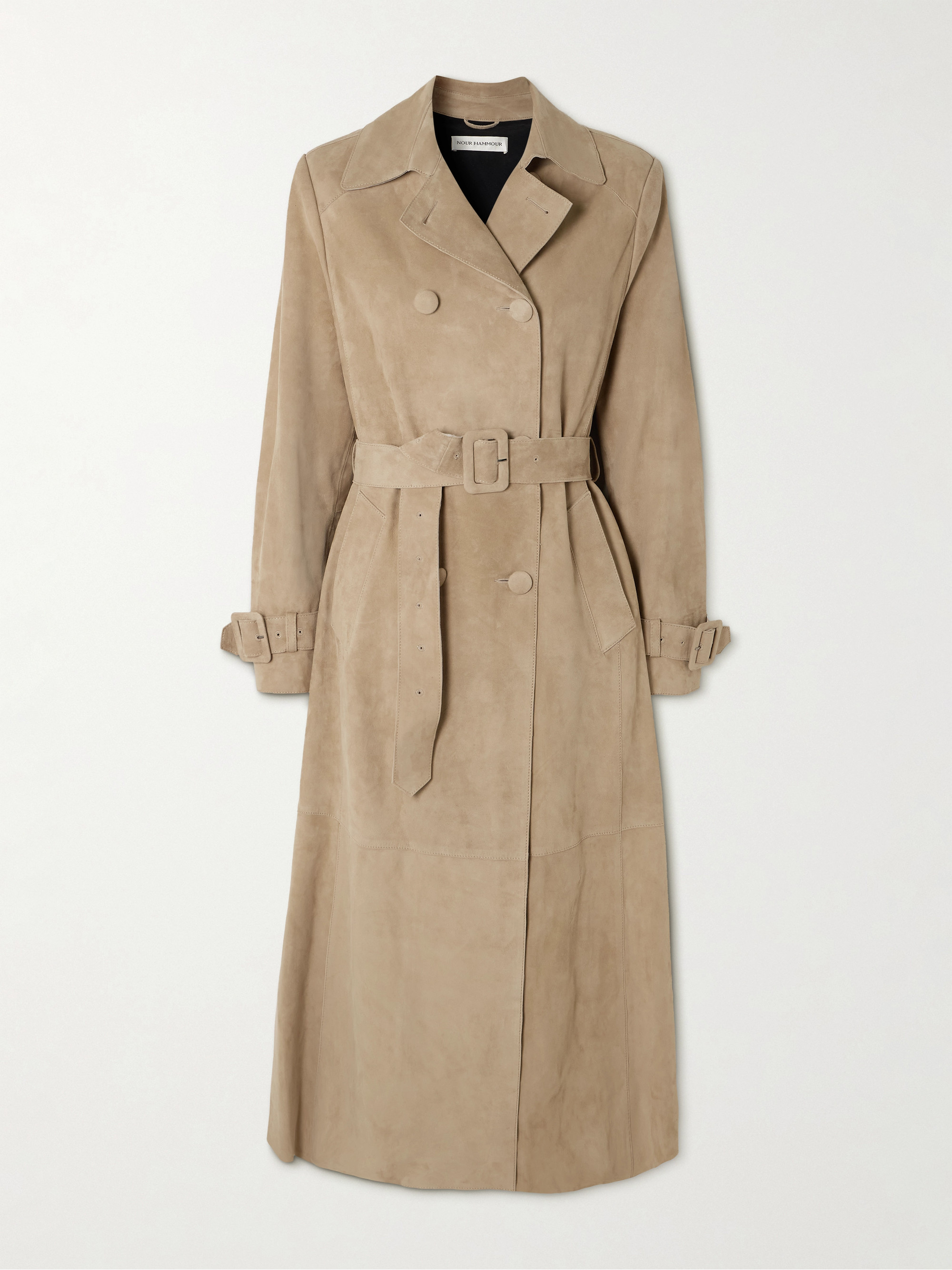 NOUR HAMMOUR Tate belted suede trench coat