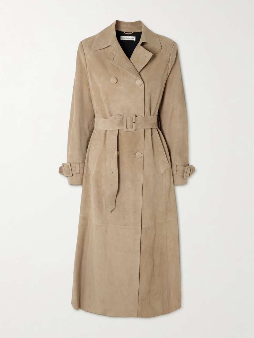 Nour Hammour Tate Belted Suede Trench Coat