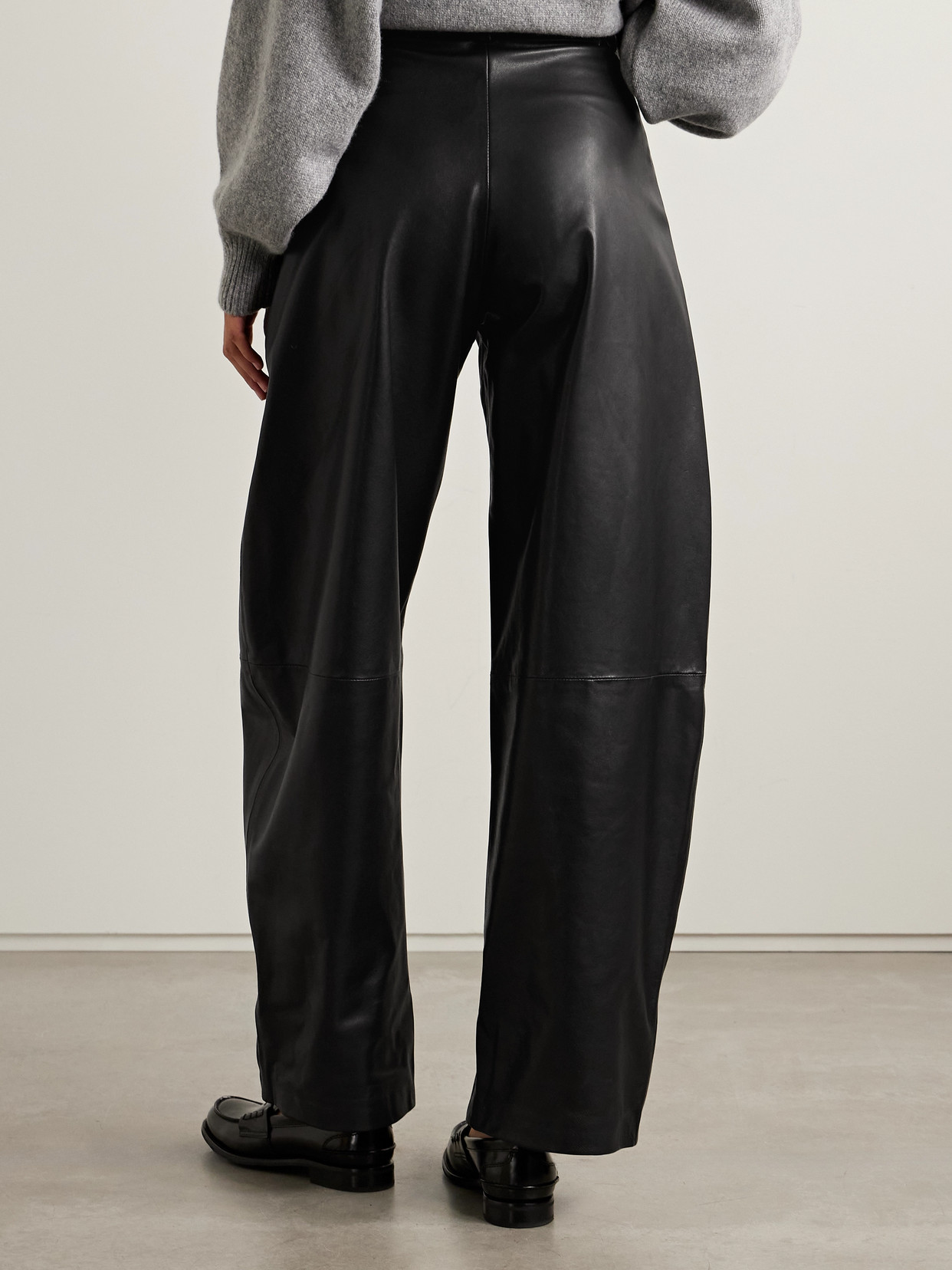 Nour Hammour Leather Barrel-leg Pants In Black