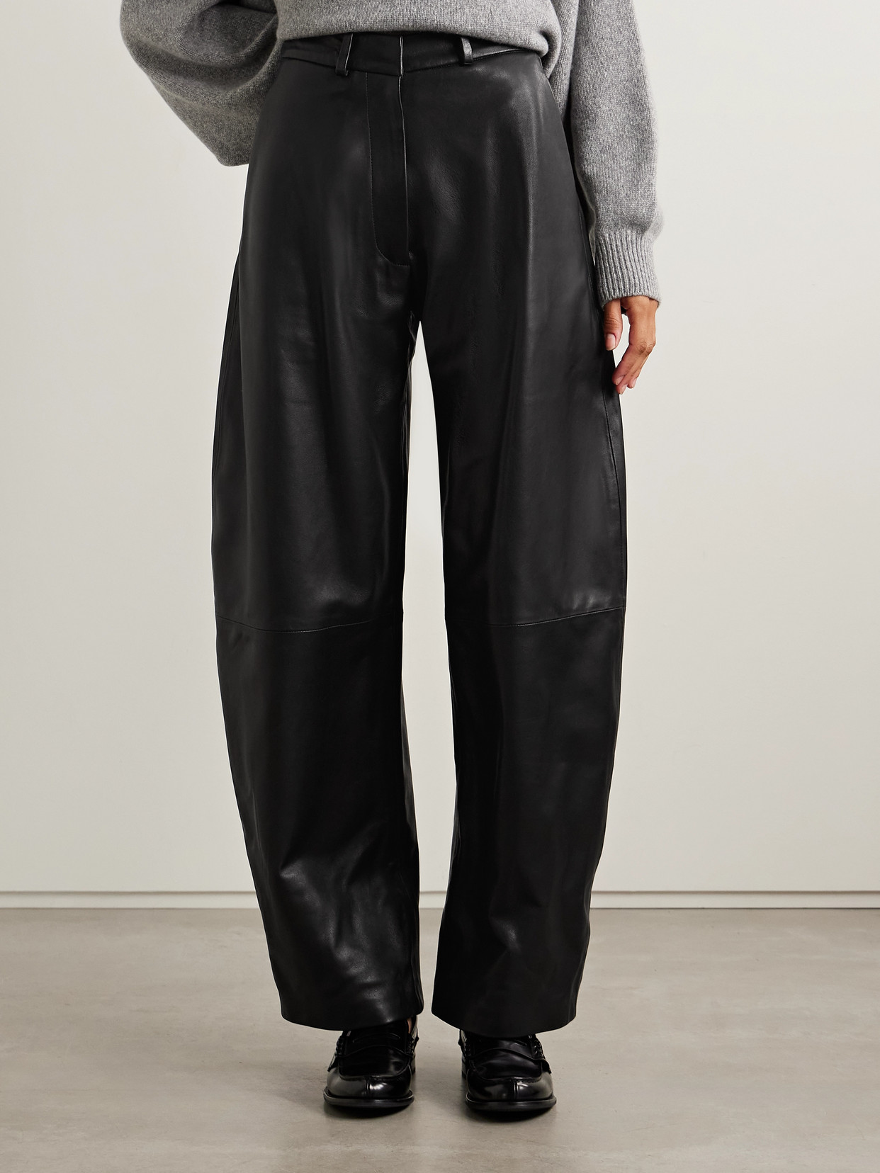 Nour Hammour Leather Barrel-leg Pants In Black