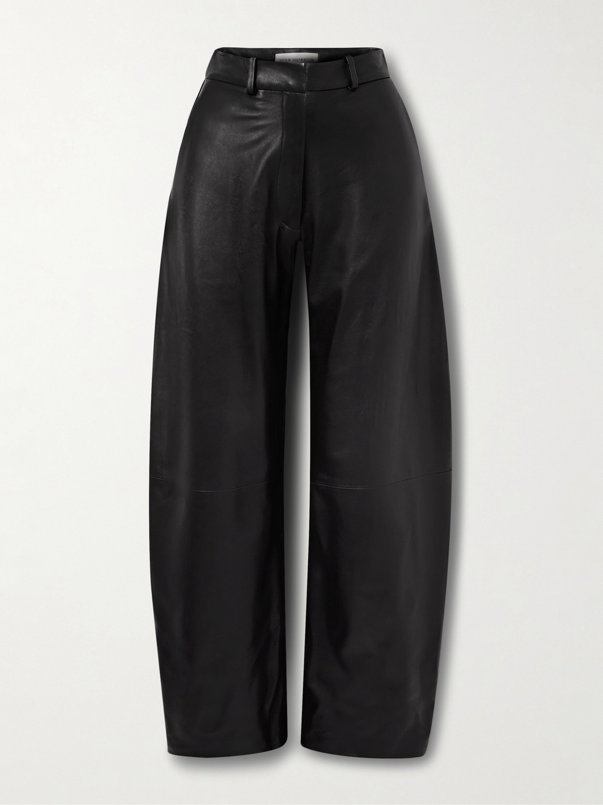 Nour Hammour Leather Barrel-leg Pants In Black