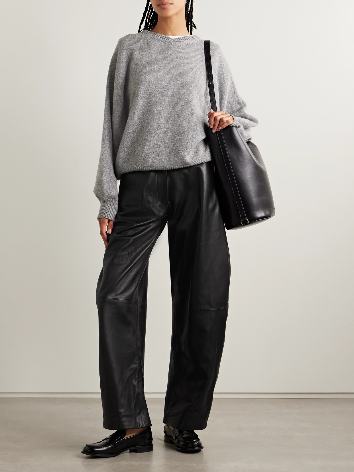 Nour Hammour Leather Barrel-leg Pants In Black
