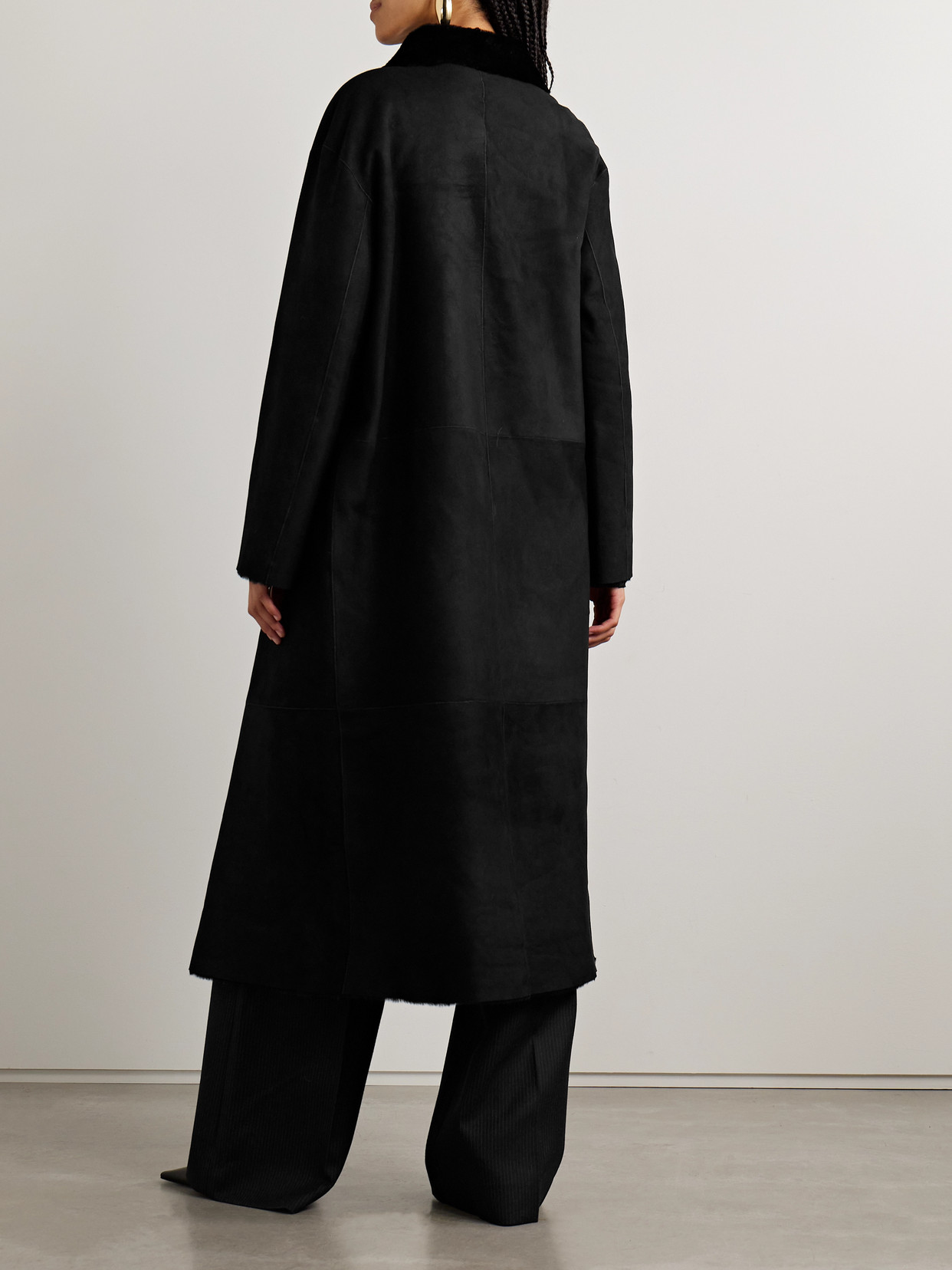 Nour Hammour Merinos Oversized Shearling Coat In Black