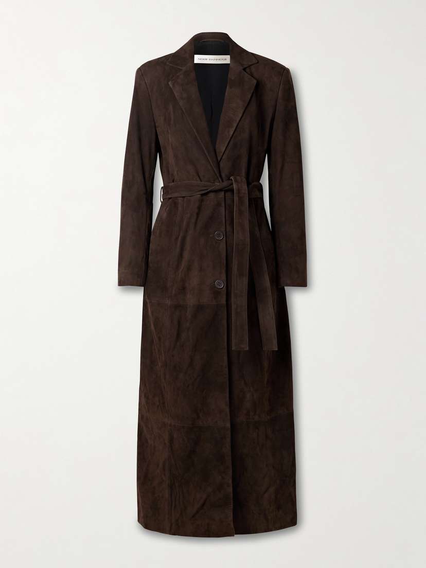 Nour Hammour Vesper Belted Suede Coat
