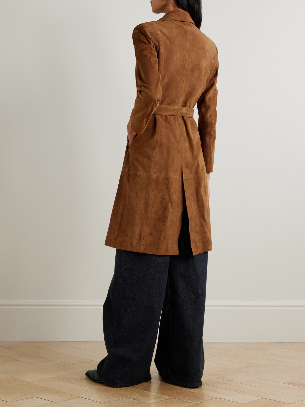 Nour Hammour Vesper Belted Suede Coat In Brown