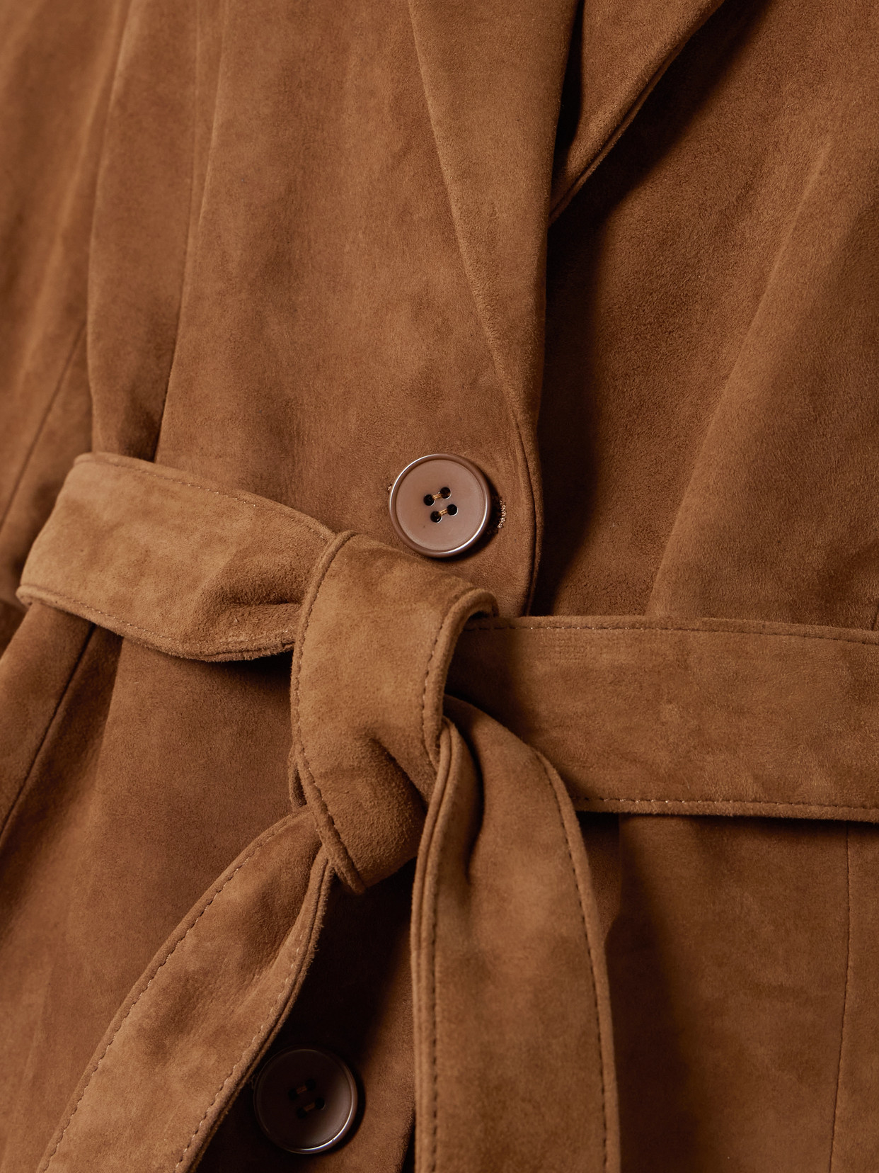 Nour Hammour Vesper Belted Suede Coat In Brown