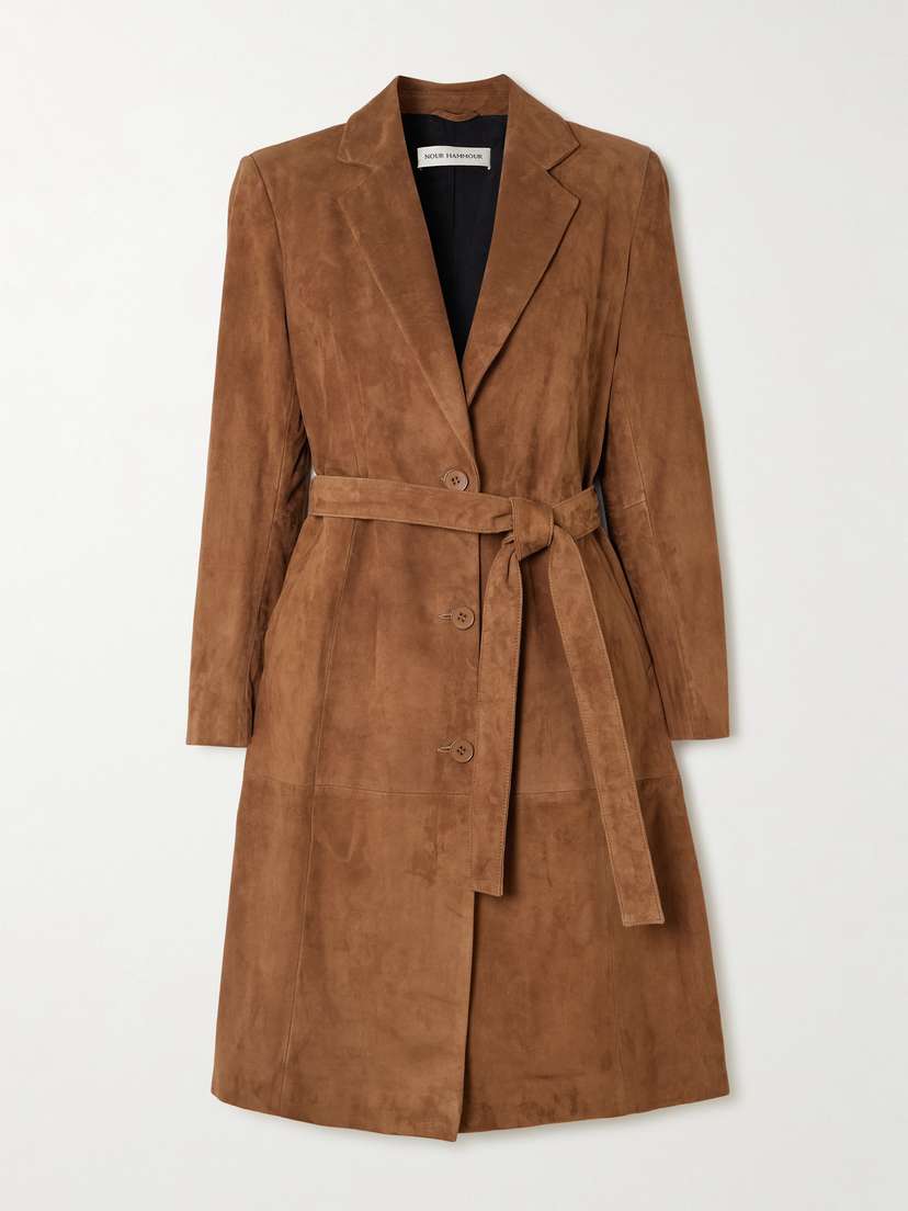 Nour Hammour Vesper Belted Suede Coat