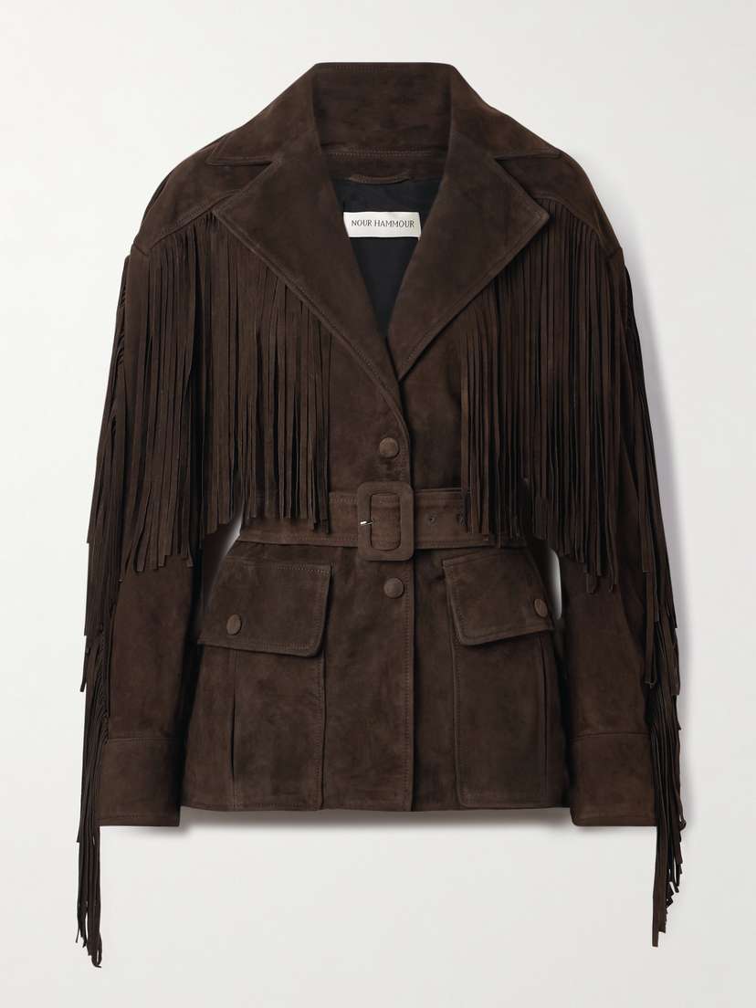 Nour Hammour Cassidy Belted Fringed Suede Jacket