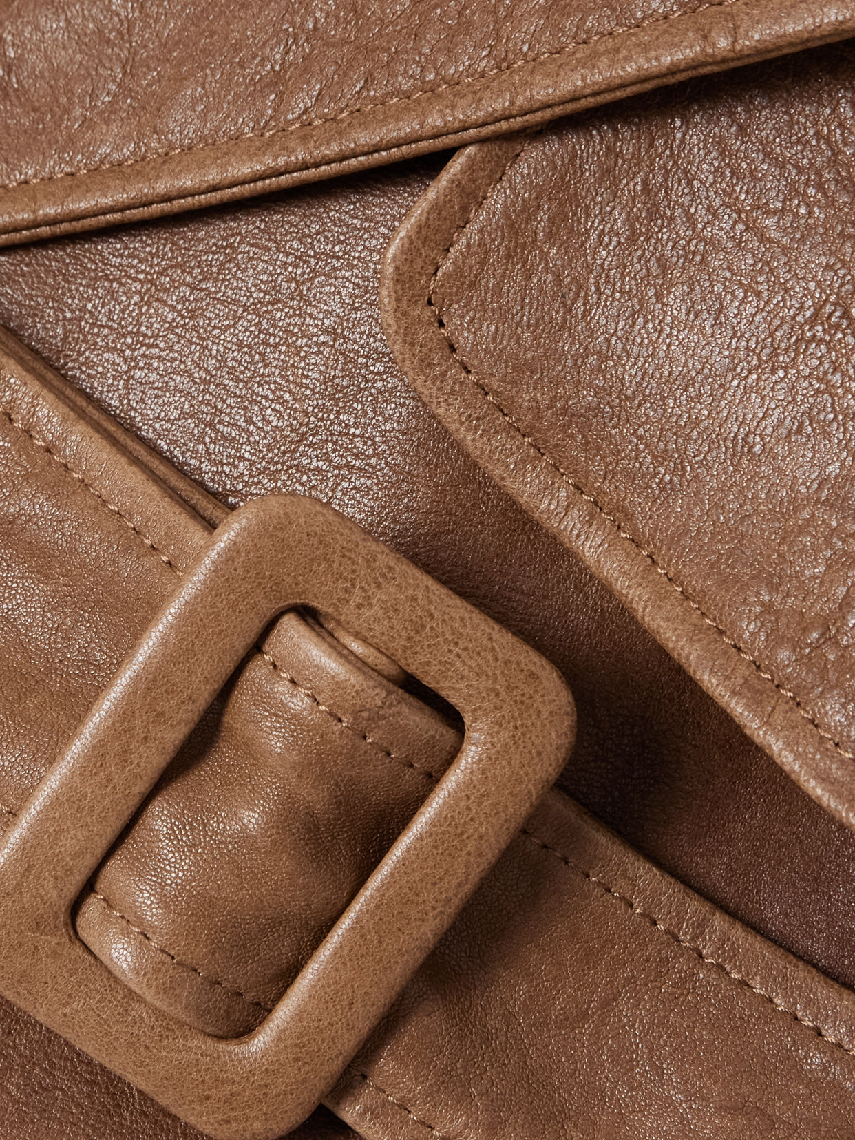 Nour Hammour Hatti Cropped Belted Leather Jacket In Brown