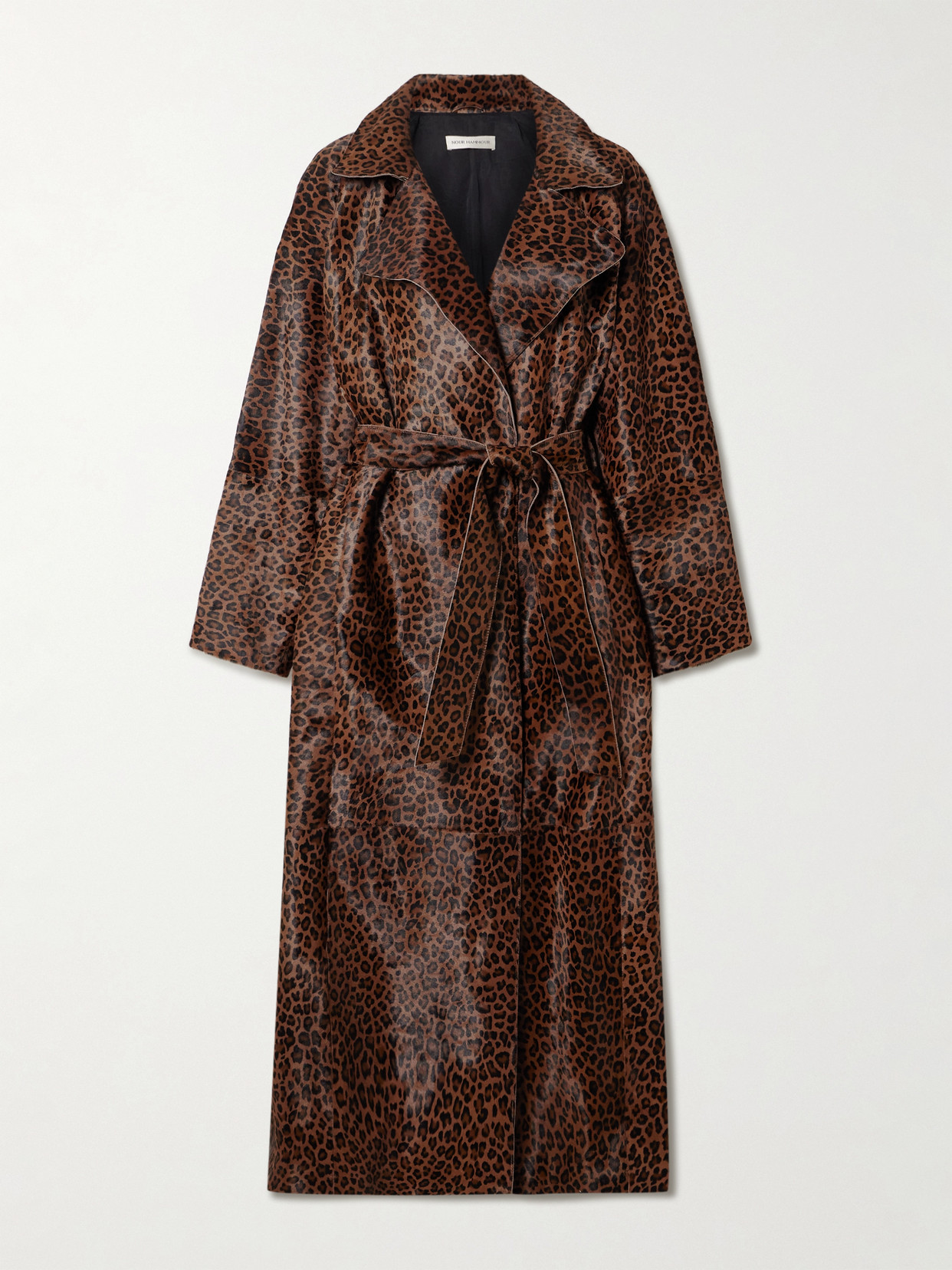 Nour Hammour Althea Belted Leopard-print Cow Hair Coat In Multi