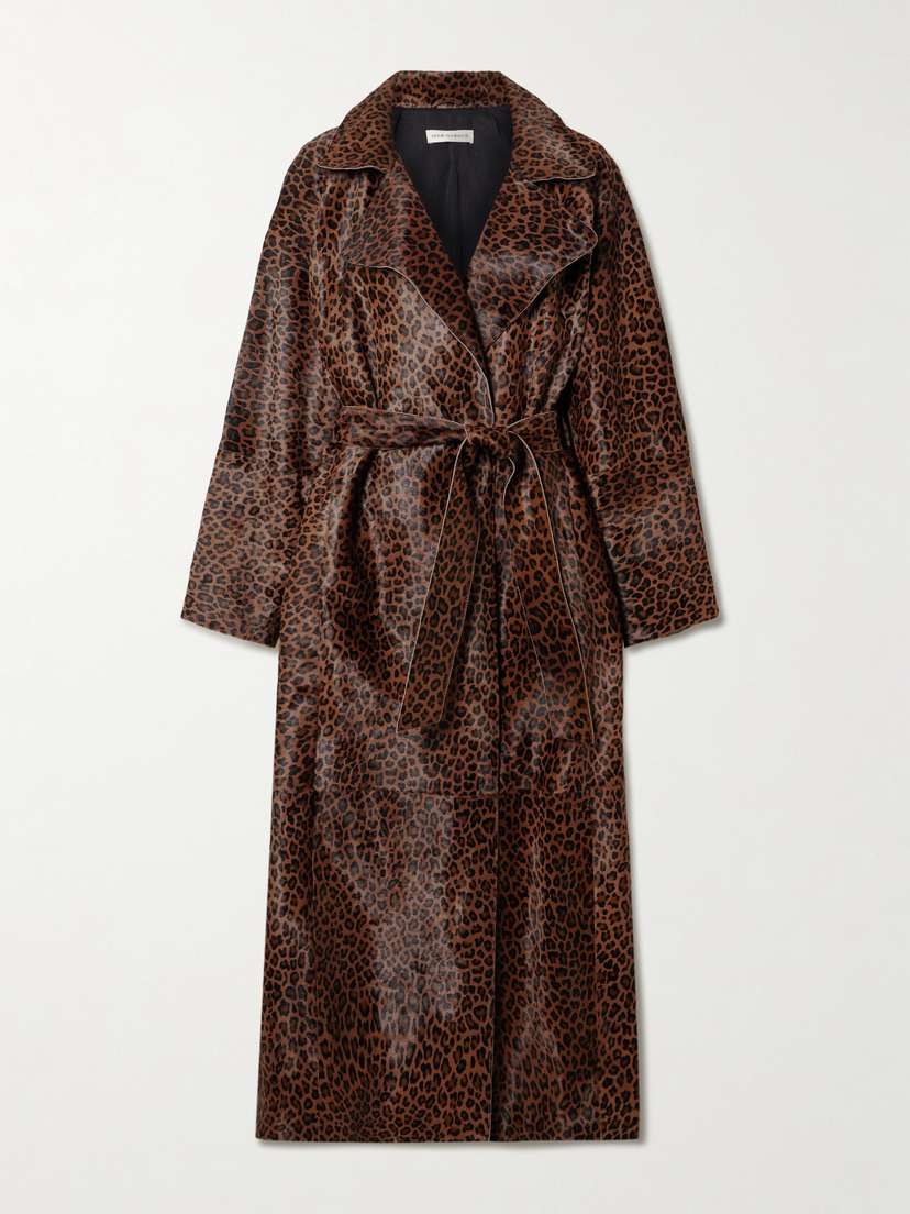 Nour Hammour Althea Belted Leopard-print Cow Hair Coat