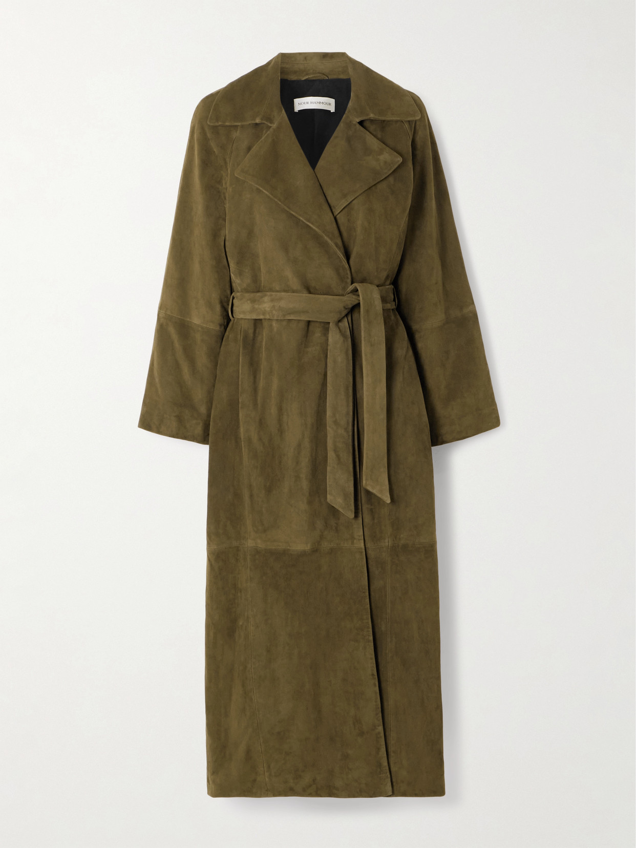 Nour Hammour Athea Paneled Suede Coat In Green