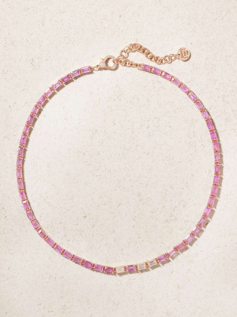 SHAY 18-karat Rose Gold Sapphire And Diamond Tennis Necklace