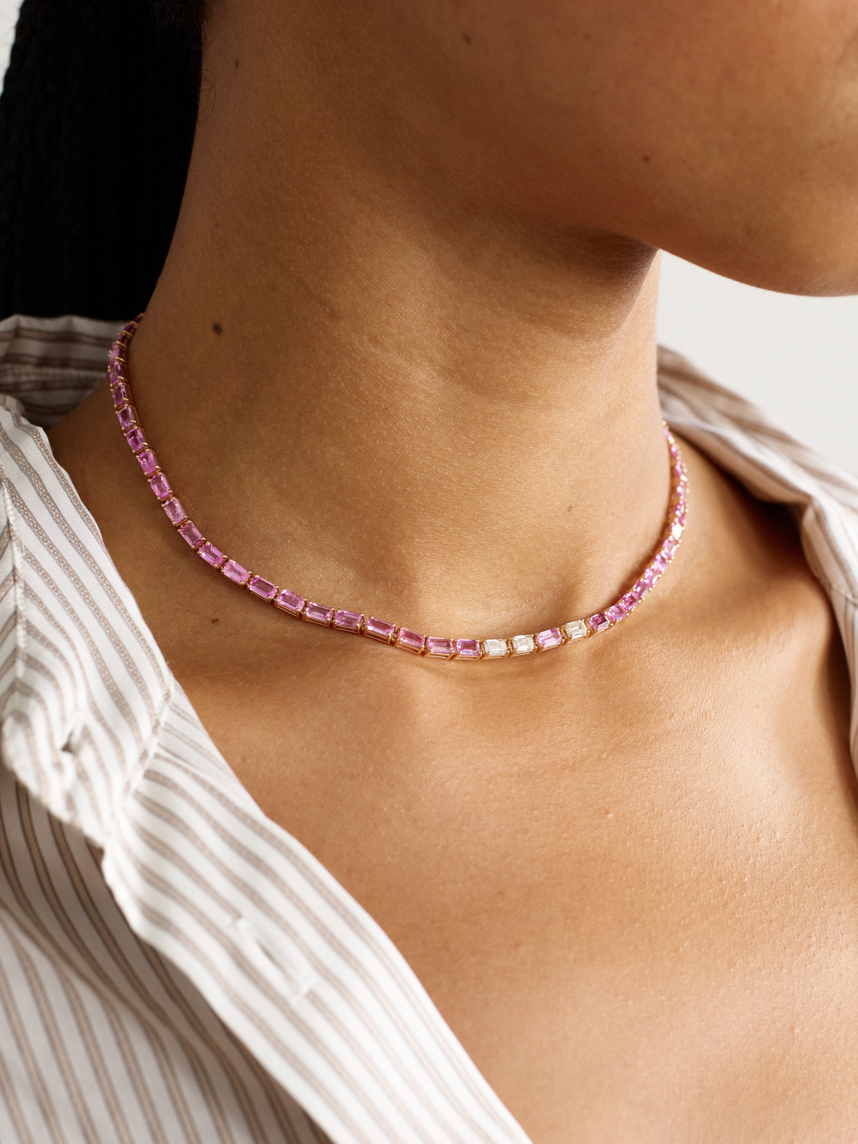 Shay 18-karat Rose Gold Sapphire And Diamond Tennis Necklace In Pink