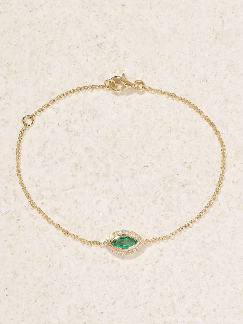 SHAY Evil Eye 18-karat Gold, Emerald And Diamond Bracelet