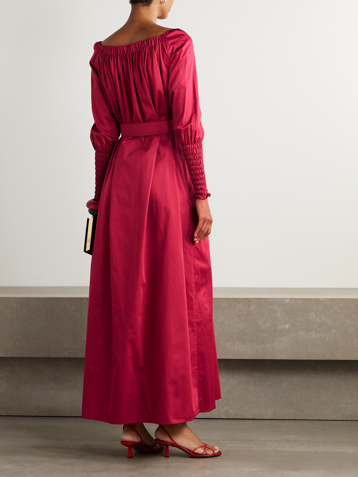 Marta Ferri Noel Belted Gathered Cotton-sateen Maxi Dress