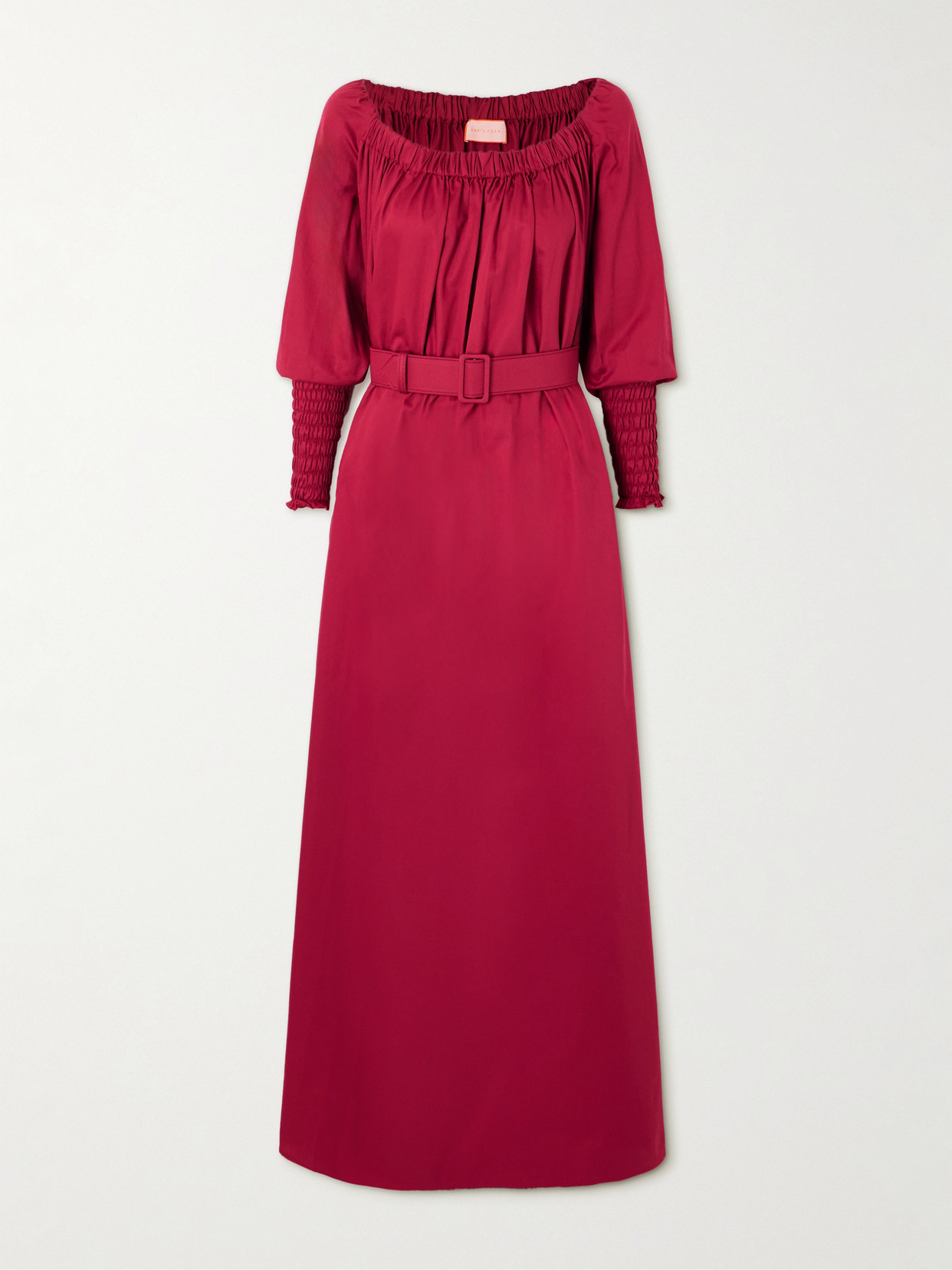 Marta Ferri Noel Belted Gathered Cotton-sateen Maxi Dress