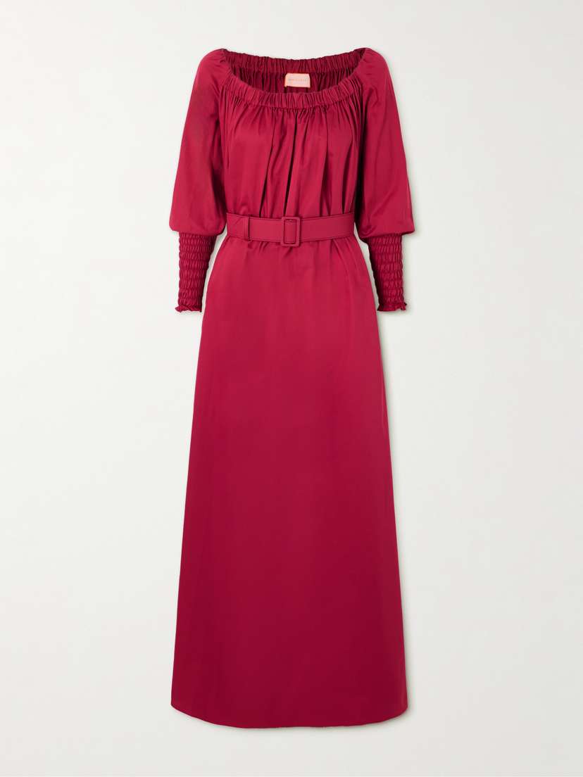 Marta Ferri Noel Belted Gathered Cotton-sateen Maxi Dress