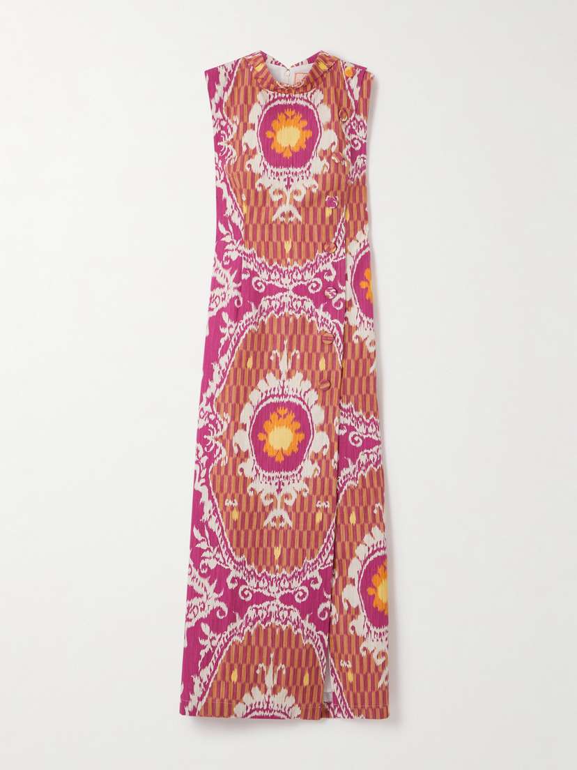 Marta Ferri Six Button-embellished Printed Organic Cotton Midi Dress