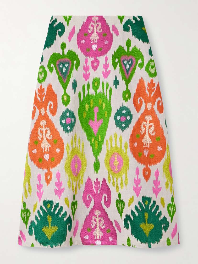 Marta Ferri Santorini Embroidered Woven Maxi Skirt