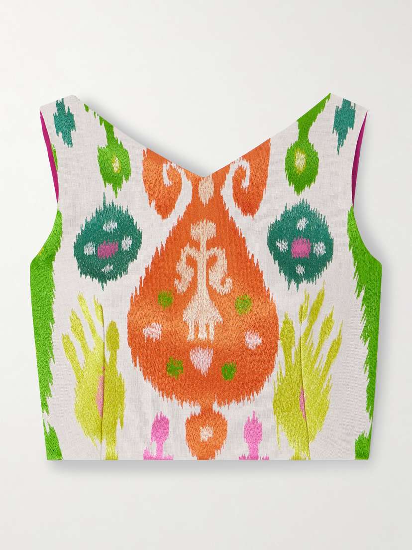 Marta Ferri Santorini Cropped Embroidered Woven Top