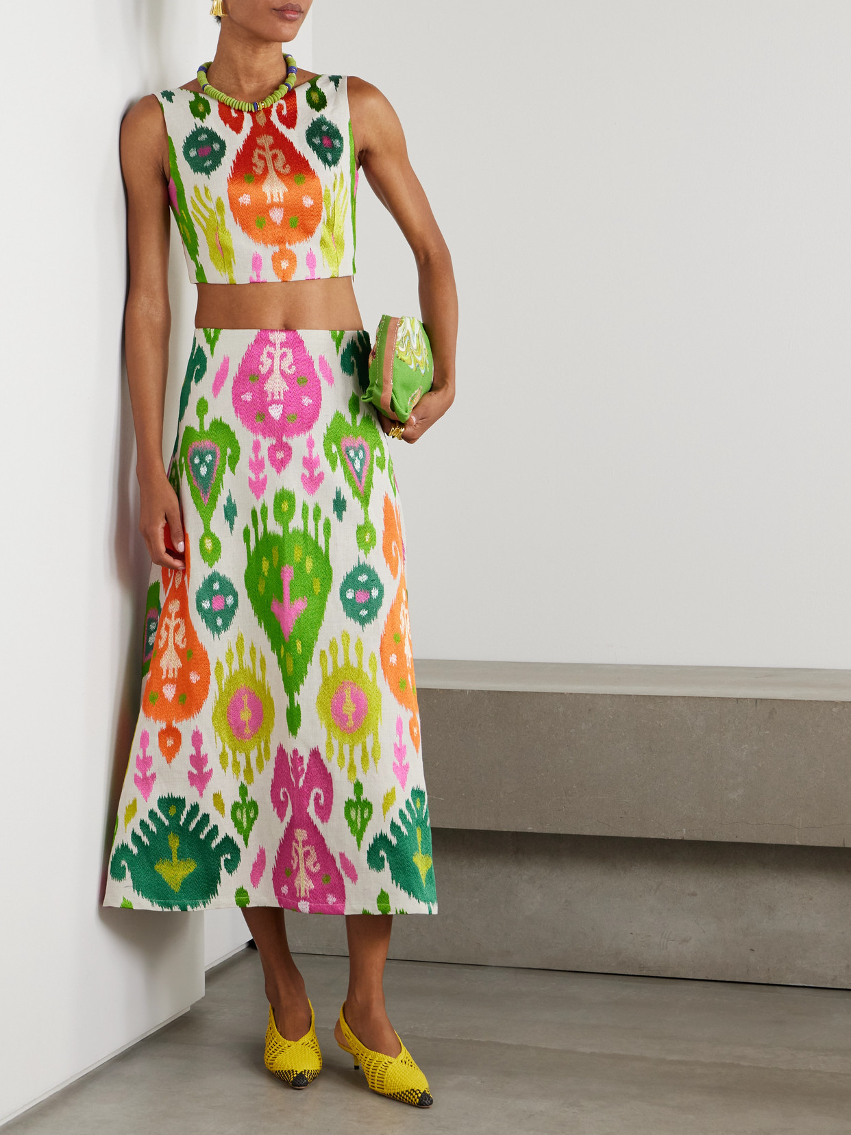 Marta Ferri Santorini Cropped Embroidered Woven Top